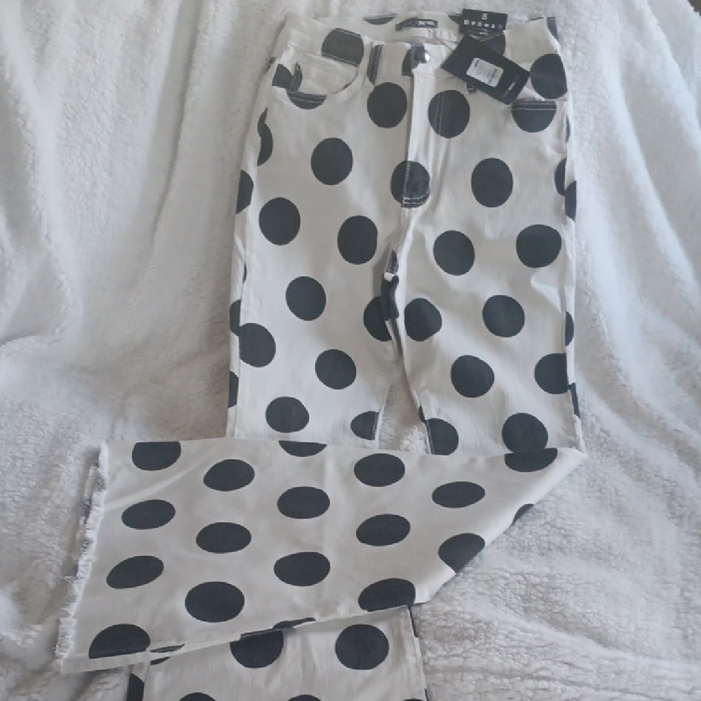 Fashion Nova Black and White Polka Dot Flare Jeans..labeled 5.. But 26"